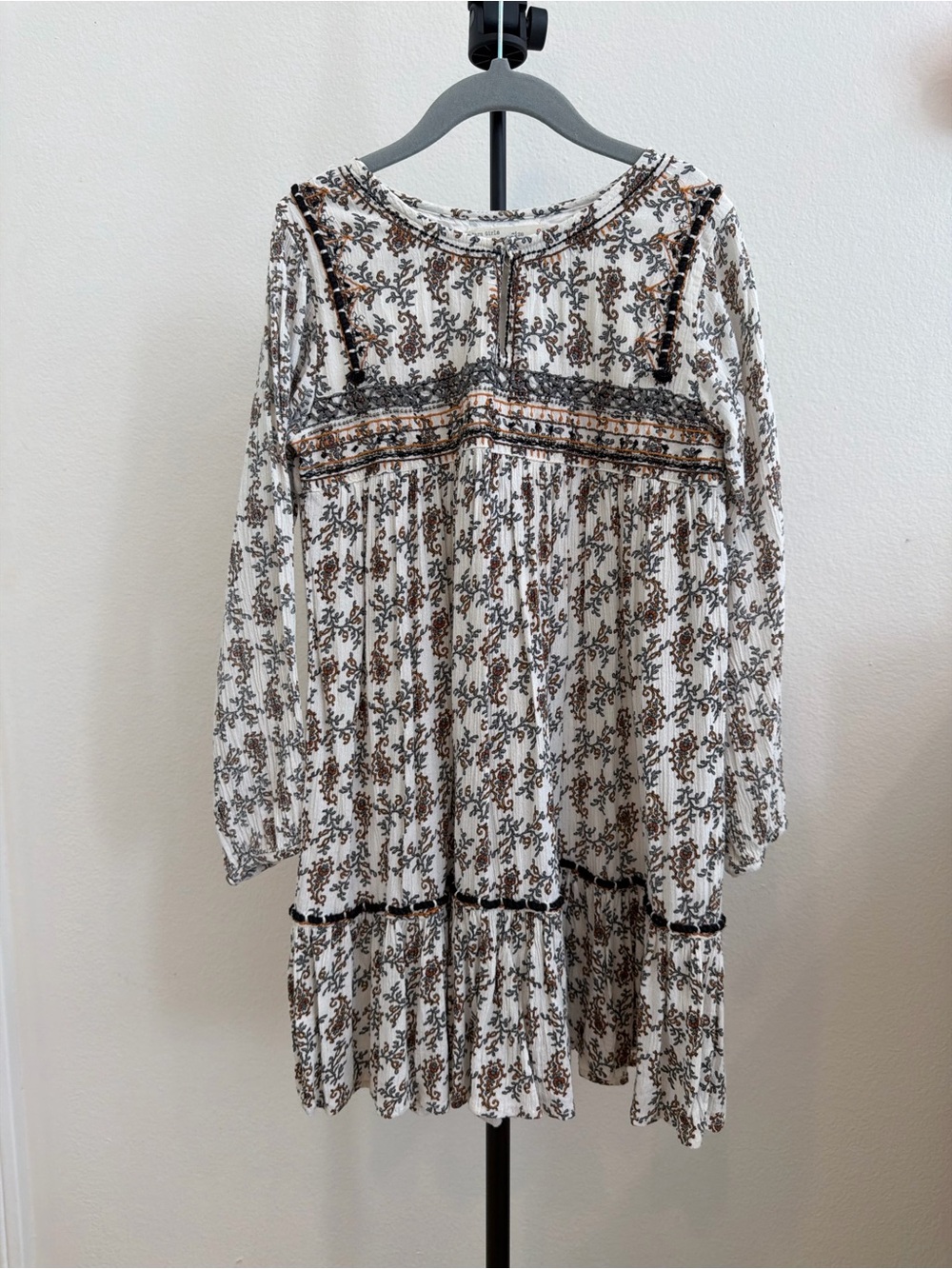Zara White Dress with Brown & Black Floral Print